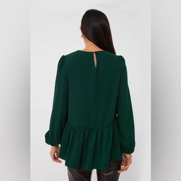 Pomander Place Tuckernuck Hunter Green Carlota Peplum Blouse XS - Picture 4 of 10